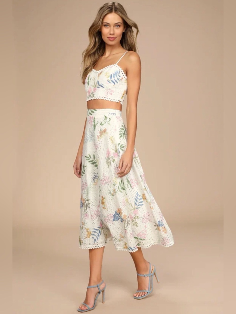 Lulus Sweet At Heart White Floral Embroidered Two Piece Midi Dress